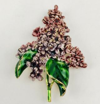 Vintage Antique Mfa Museum Of Fine Arts Purple Lilac Enamel Flower Pin Brooch