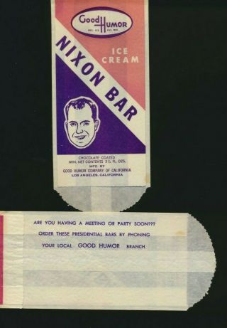 2 Vintage Paper Good Humor Kennedy & Nixon Ice Cream Bar Wrappers