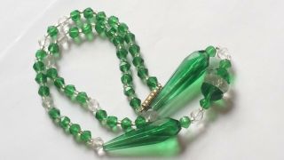 Czech Vintage Art Deco Green And Clear Faceted Glass Bead Necklace 2
