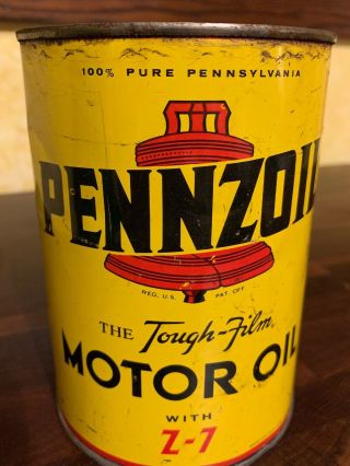 Vintage Penn Pennzoil Motor Oil Can Empty Quart Z - 7 501