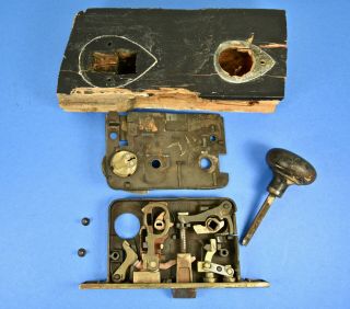 Antique Lockwood Mortise Lock In Section Of Door T8702 3/4 - - Rare
