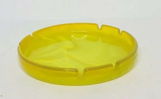 Vintage Yellow Swirl Round Glass Ashtray 7 "