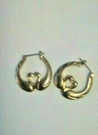 Vintage Double Swan Hoop 14k Gold Tone Earrings Engraved Pierced Antique