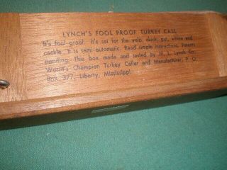 Vintage Lynch ' s Fool Proof Turkey Call 1965 Model No.  101 Liberty Mississippi 3
