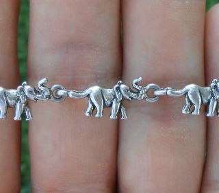 Unique Estate Vintage Lucky Elephant Trunk Up Link Sterling Silver Bracelet 7.  5 "