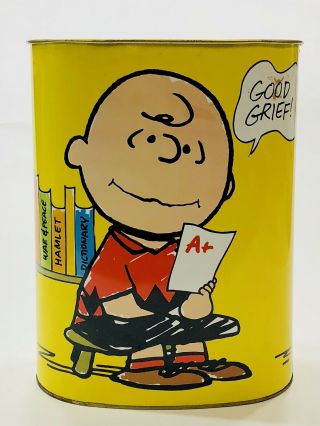 Vintage 1969 Cheinco Good Grief Cum Laude Snoopy Charlie Brown Trash Can 2