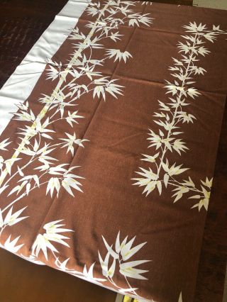 Vintage California Hand Prints Cotton Tablecloth White Brown Gold Bamboo 60x52