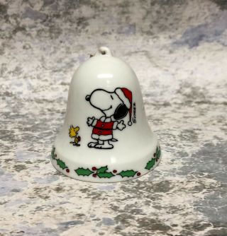Vintage Peanuts Snoopy Woodstock Ceramic Bell Ornament Christmas 1975