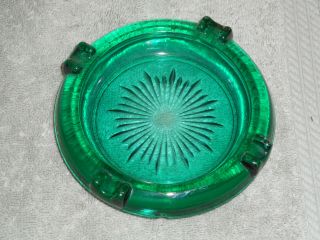 Vintage Mid - Century Modern Heavy Glass Green Ashtray But Not Perfect