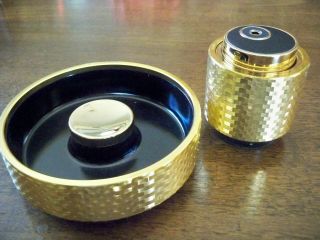 Gold Tone Colibri Korea Electro Quartz Butane Desk Table Lighter & Ashtray Set