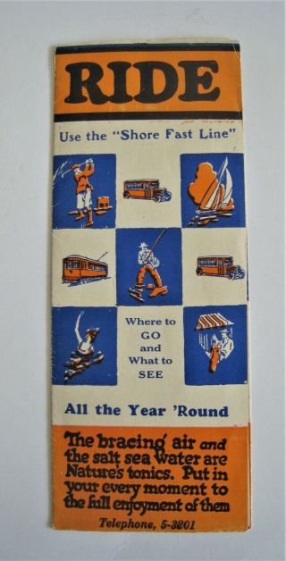 Vintage 1942 Shore Fast Line Trolley Atlantic City Brochure Ride Play Nj