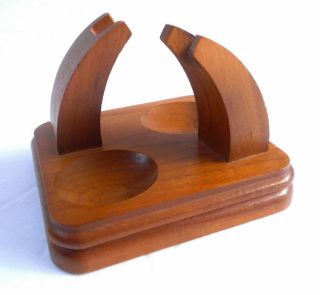 Vintage Mid Century Solid Walnut Wooden Pipe Stand Rack Rest 2 Pipe Holder