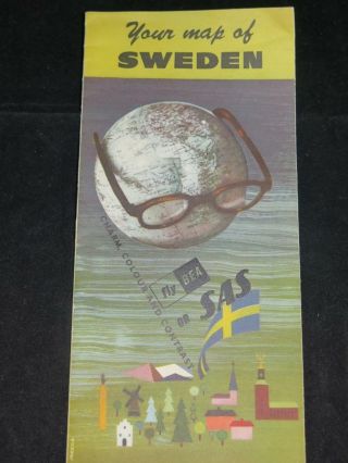 Vintage Bea Aeronautica Ephemera Sweden Tourist Leaflet & Map 1957