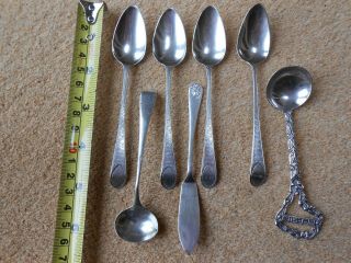 Solid Silver Tea Spoons And Other Silver.  Butter Knife.  Salt/mustard Spoon.