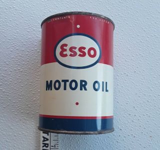 Vtg Esso Motor Oil Can Steel Embossed 1940 