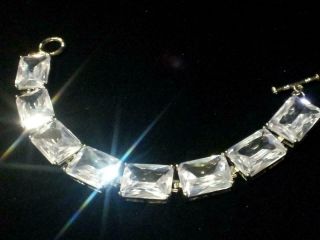 Vtg Spectacular 8 Pc Cut Glass Stone Bracelet In Silver Metal