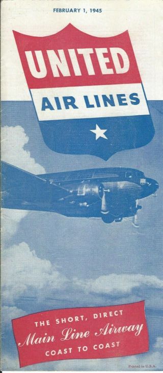 Airline Timetable - United Air Lines - 01/02/45 - Dc - 3 Front & Back Version