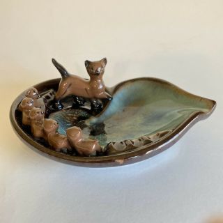 Vintage Tilso Japan Siamese Cat And Kittens Ceramic Ashtray Mid - Century