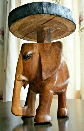 Rare Vintage Solid Wooden Carved Elephant Table Stool Seat (bali) Circa 1920 