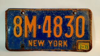 Vintage York State 1966 To 1973 License Plate Ny 1973 Blue W/ Gold Lettering