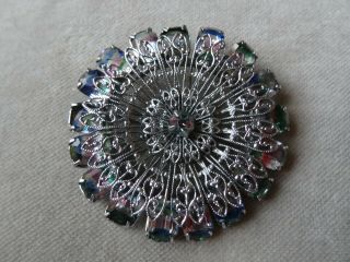 Antique Vintage Jewellery Art Deco Czech Filigree Iris Rainbow Glass Brooch