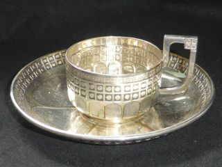 Rare Antique Wmf Silver Plated Cup Holder & Saucer C1900.