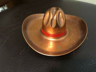 Vintage Copper Cowboy Sombrero Hat Ashtray With Red Band