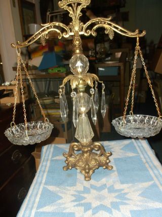 Vtg Decorative Balance Scales Of Justice With Marble Base & Crystal Glass Prisms