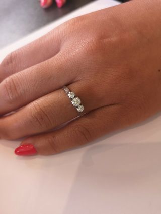 Antique Art Deco Platinum & 18 Ct White Gold 3 Diamond Engagement Ring