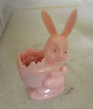 Vintage 1950s Hard Plastic Easter Bunny With Egg Figurine 3 1/2 " Tall