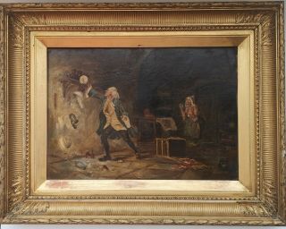 Stunning Antique 19th Century Oil Painting The Quarrel In Antique Gilt Frame