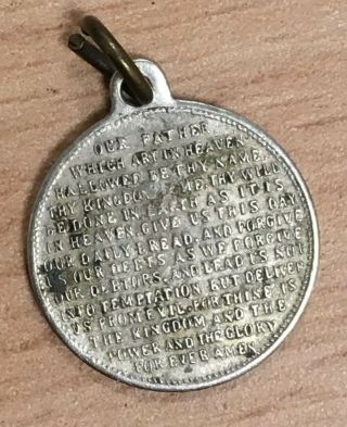 Vintage Christian ‘The Lords Prayer’ Charm / Pendant Silver.  1.  5cm Diameter 2