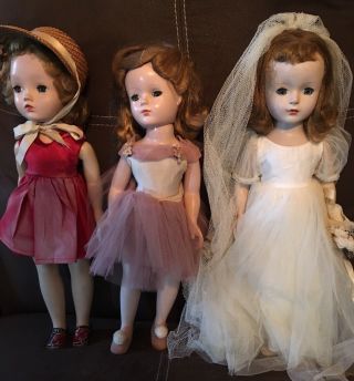 3 Vintage Madame Alexander Ballerina,  Bride And Cissy? Walker Dolls 14 " 1940 