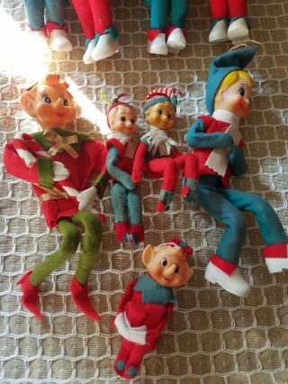 Vintage Set of 9 elf on the shelf Pixie Knee Hugger Felt Christmas Ornaments 2