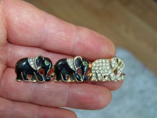 Vintage Signed Craft Jewellery Enamel Rhinestone Elephant Safari Bar Brooch Pin