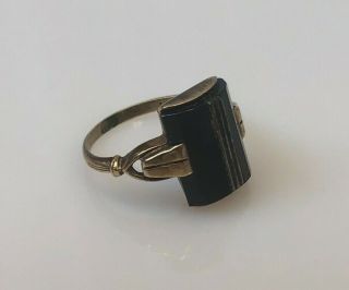 10k - Late 19th Century Antique Victorian Cut Onyx Signet Cocktail Ring Size 5.  5