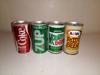 Vintage Coke,  7up,  Root Beer & Mountain Dew Can Pull Tab Collectible Memorabilia