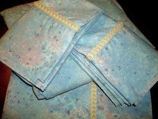 Vintage Jcp Queen Sheet Set 4 Pc Flat Fitted Pillowcases Blue Water Color Euc