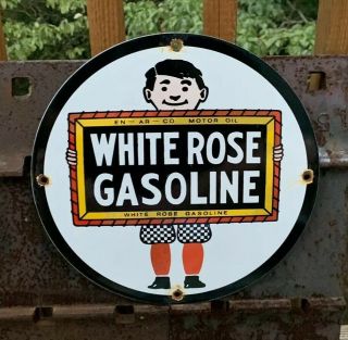 Vintage White Rose Gasoline 11 3/4 " Porcelain Gas & Oil Sign,  Lubster