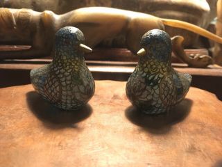 Pair Antique Chinese Plique A Jour Cloisonne Enamel Bird Figurines