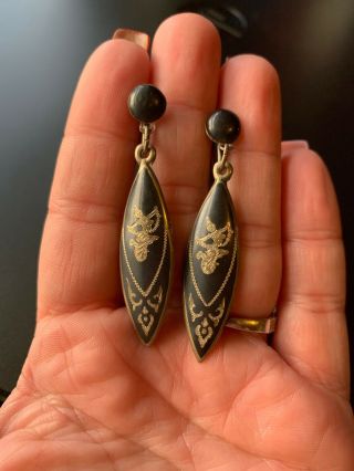 Vintage Silver Tone Siam Black Enamel Earrings Screwback Jewelry