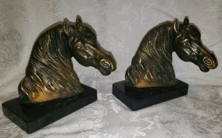 2 Vintage Antique Brass / Bronze 6 " Horse Head Bookends