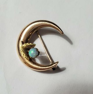 Antique Victorian 14k Yellow Gold Opal Crescent Half Moon Pin Brooch 1.  45g