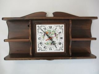 Vintage England Clock Co Bountiful Harvest Tile Clock With Wooden Shelves
