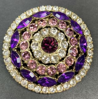 Signed Monet Vintage Brooch Pin 2” Gold Tone Purple Crystal Marquise Rhinestones