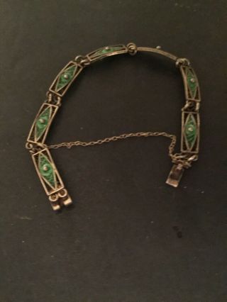 Vintage Gold Plated And Green Enamel Thin Bracelet