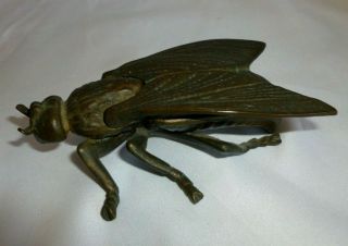 Vintage Art Deco Bronze With Gold Gilding Fly/ Hornet Ashtray 5 " Long