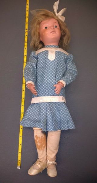 Vintage Schoenhut 1911 Blond Blue Eye 19 " Posable Wood Girl Doll Rare No Bow
