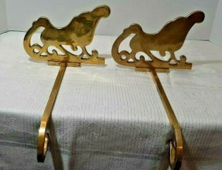 2 Sleigh Vtg Stocking Hanger/holder Solid Brass /long Arm Christmas India
