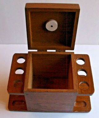 Vintage Desk Tabletop Wood 6 Pipe Holder Rack Stand Caddy With Wooden Humidor